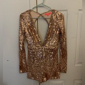 XTAREN. Rose Gold Sequin Romper.
